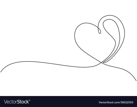 One Single Line Drawing Cute Love Heart Shaped Vector Image
