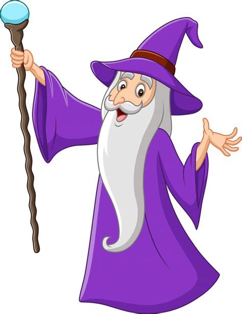 Cartoon Old Wizard Holding Magic Stick Premium Vector Wizards Logo