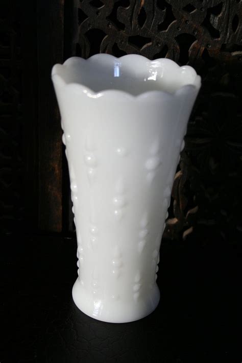 Vintage White Milk Glass Scalloped Vase Wedding Decor Home Etsy In