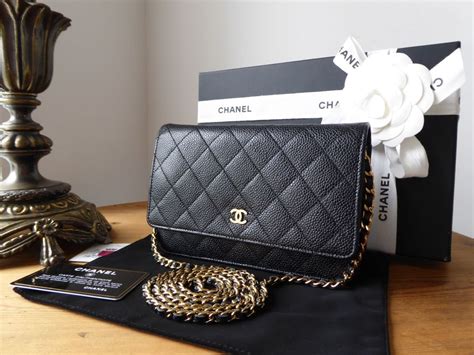Chanel Classic Woc Wallet On Chain In Black Caviar Leather With Shiny