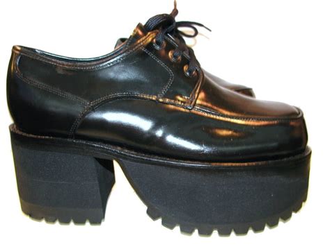 Vintage Mens Black Leather Mondo Stack Platform Shoes