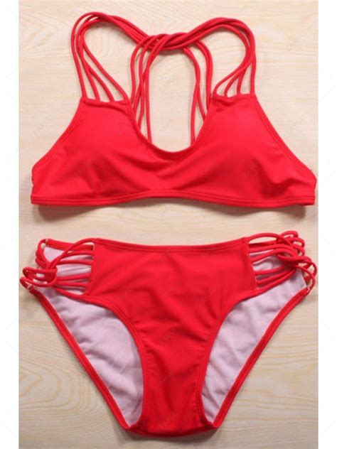 13 Off 2021 Solid Color Cut Out Halter Bikini Set In Red Zaful