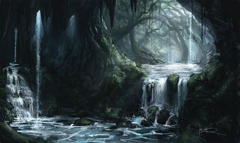 Cavern By Ninjatic In 2020 Concept Art Waterfall Landscape