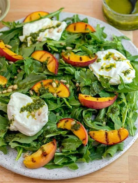 Grilled Peach Salad And Basil Vinaigrette Girl With The Iron Cast