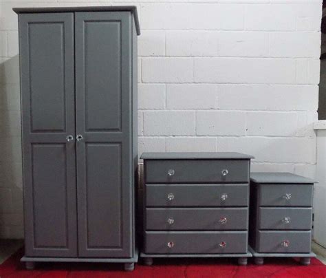Grey Painted Pine Bedroom Set Wardrobe Chest Of Drawers And Bedside
