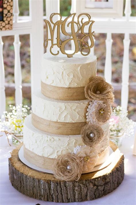 Rustic Burlap And Lace Wedding Cake Wedding Cakes With