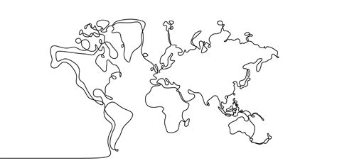 Continuous Line Drawing Of Globes Earth Globe Similar World Map