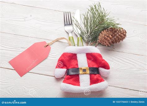 Christmas Table Decoration Idea With Fork Knife Stock Image Image Of