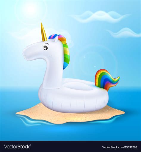 Unicorn Inflatable Pool Ring On Beach Royalty Free Vector