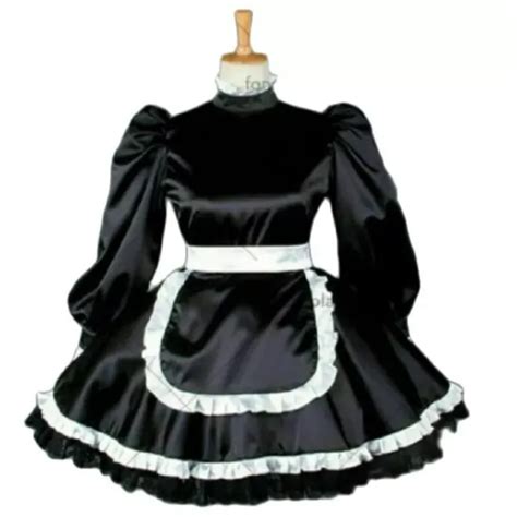 sexy lockable sissy maid black satin dress cosplay costume tailor made 63 53 picclick