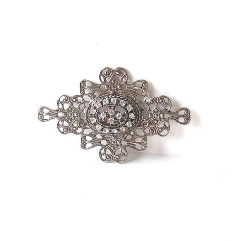 Items Similar To Vintage Antiqued Silver Tone Brooch Clear Rhinestones