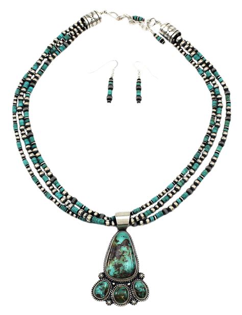 Navajo Sterling Silver Turquoise Necklace And Earring Set Cameron