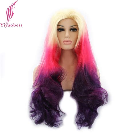 Yiyaobess Glueless Lace Front Wig Synthetic Wavy Long