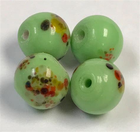 Vintage Millefiori Japanese Glass Beads Green Multicolored Etsy