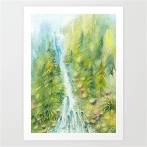 Waterfall In Forest Watercolors Forest Art Art Prints Art
