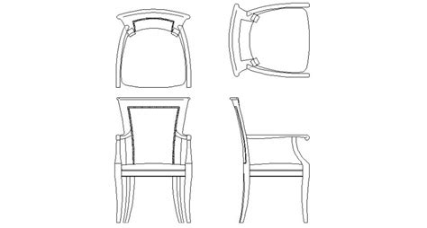 Simple Wooden Chair All Sided Elevation Block Cad Drawing Details Dwg