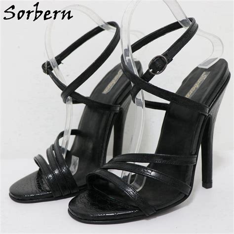 sorbern black matt sandals women rivets t straps high heels