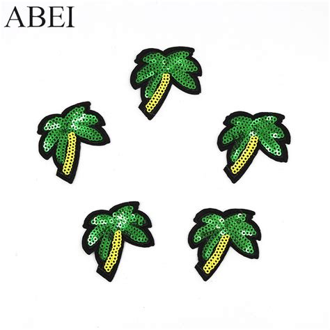 10pcslot Sequined Coconut Tree Patch Iron On Embroidery Plants