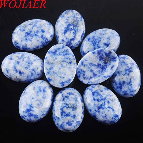 Wojiaer Natural Blue Veins Stone Gem Stones Oval Cabochon Cab No Drill