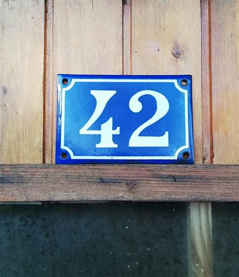 Vintage French Enamelled Number 42 House Plaque French Number Address