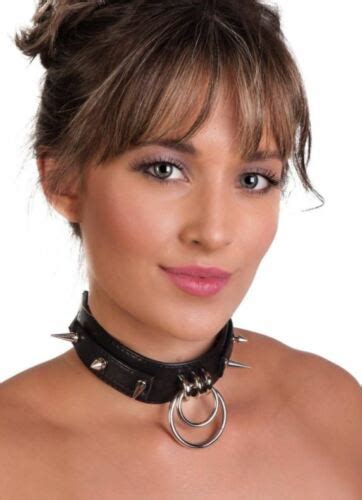 Women Black BDSM Kinky Slave Choker Collar Gothic Necklace With Spikes Rings EBay