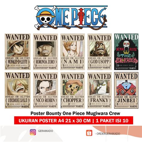 Poster Bounty One Piece Mugiwara Crew 21 X 30 Cm 1 Paket Isi 10