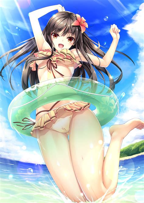 Wallpaper Illustration Sea Long Hair Anime Girls Water Legs