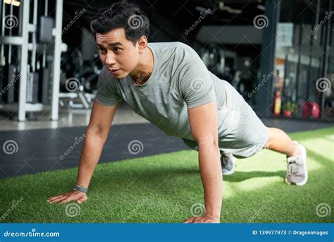 Young Man Doing Push Up Stock Image Image Of Asian 139977973