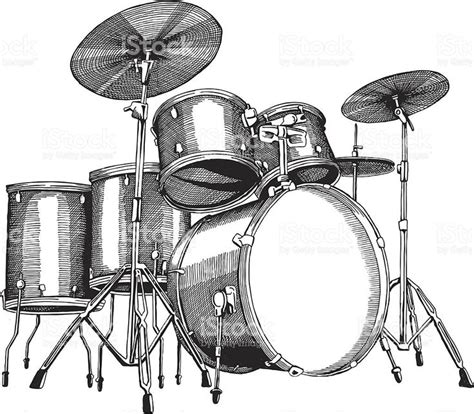 Drum Set Ink Drawing Vector Illustrations Drums Art Music Sketch