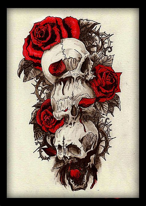 Evil evil tattoo on men arm. skull and roses tatoo design red and black | Skull sleeve ...