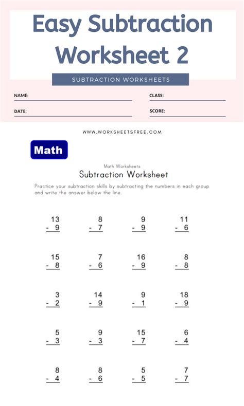 The vedic math school, primary aim is to make maths easy for each class of the student. Easy Subtraction Worksheet 2 - Math Worksheets ...