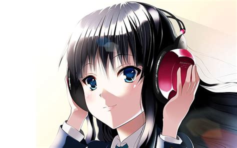 Hd Wallpaper Female Anime Character Wearing Headphones Illustration