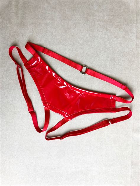 Red Latex Crotchless Panties Transgender Lingerie Open Crotch Etsy