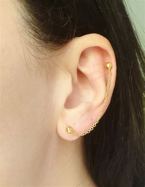 Helix To Lobe Earring Helix Earring Gold Cartilage Chain Etsy