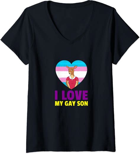 womens i love my gay son for moms mothers of lgbt queer sons v neck t shirt