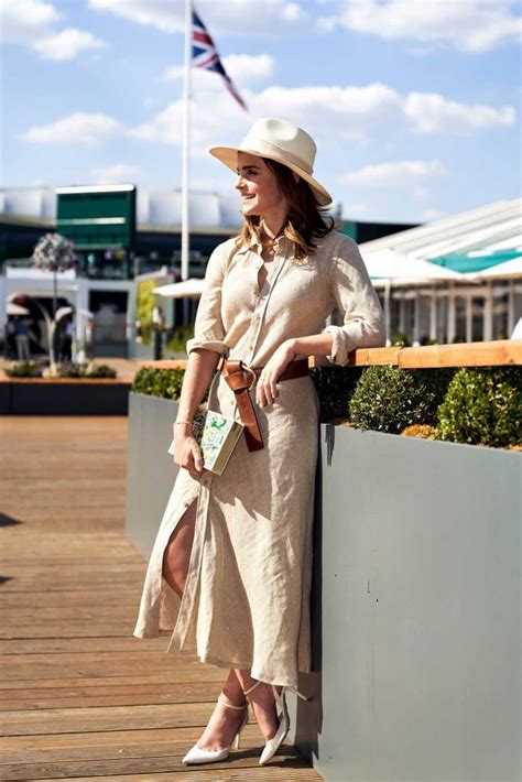Emma Watson Wears a Long Beige Dress as She Arrives at Wimbledon Tennis