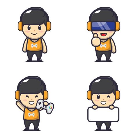Cute Gamers Cartoon Mascot Character Illustration 6445397 Vector Art At