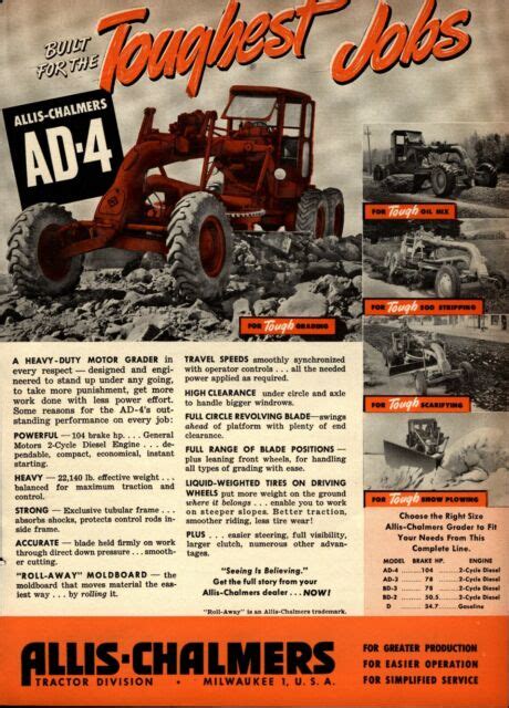 1951 Allis Chalmers Construction Print Advertisement Model Ad 4 Motor