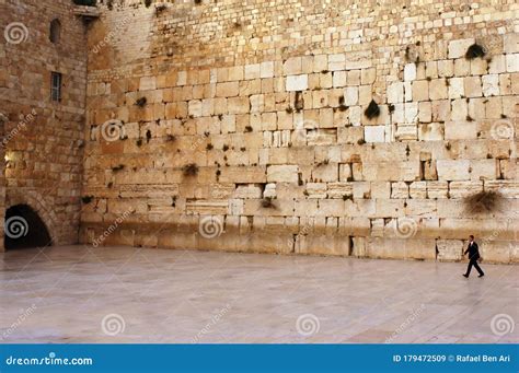 One Jewish Orthodox Man At Kotel Wailing Western Wall In Jerusalem Old