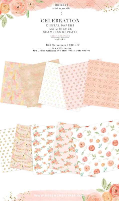Celebration Party Valentines Day Digital Papers Pink Peach Floral