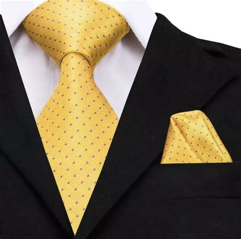 Extra Long Mens Silk Coordinated Tie Set Yellow With Purple Polka D