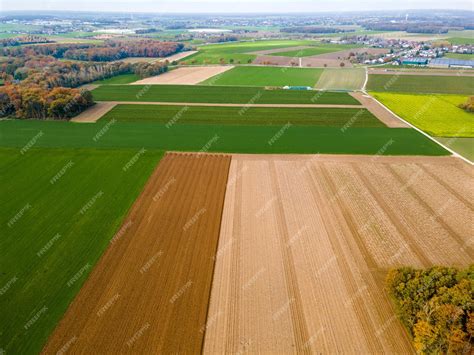 Premium Photo Aerial View Of A Pastures And Arable Land Panorama Over