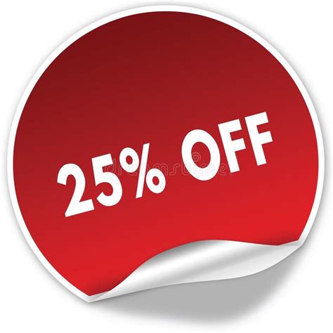 25 Percent Off Text On Realistic Red Sticker On White Background Stock