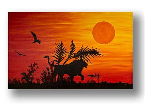 African Lion Sunset Painting Large Oil Painting On By Studiokwn