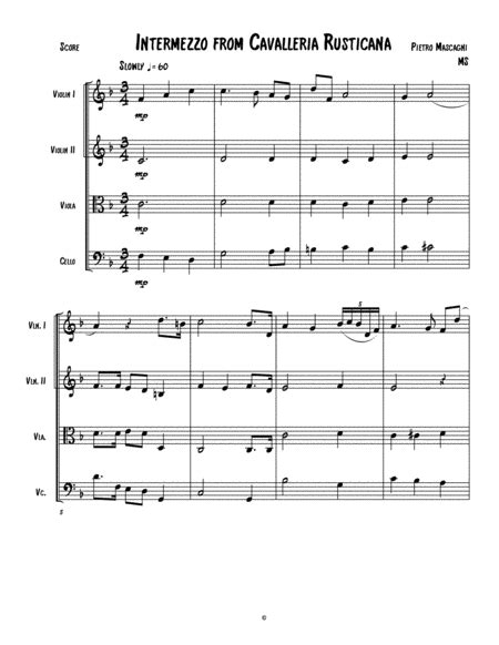 Intermezzo From Cavalleria Rusticana Sheet Music Pietro Mascagni