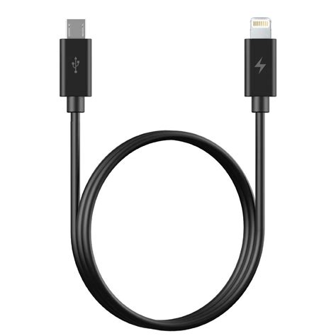 Lightning To Micro Usb Charging Cable Iphone Ipad Black