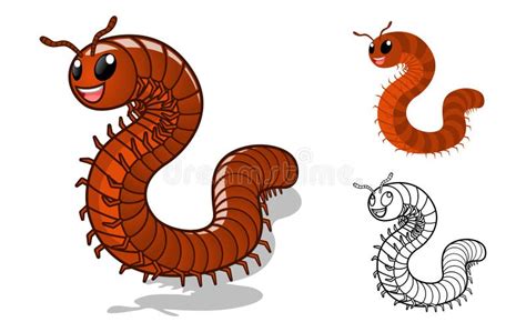 Detailed Millipede Cartoon Character With Flat Design And Line Art