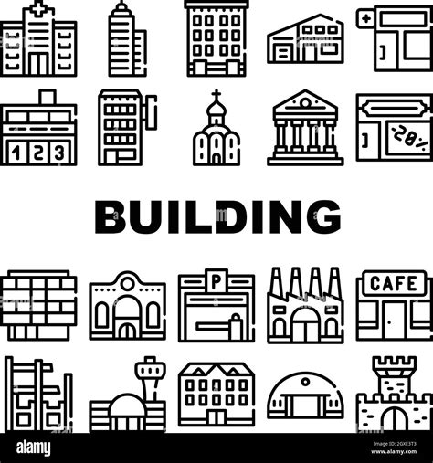 Building Architecture Collection Icons Set Vector Illustrations Stock
