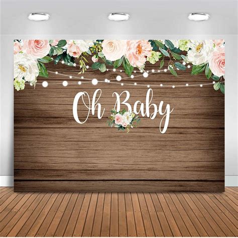 Mocsicka Rustic Wood Baby Shower Backdrop 7x5ft Oh Baby Floral Baby