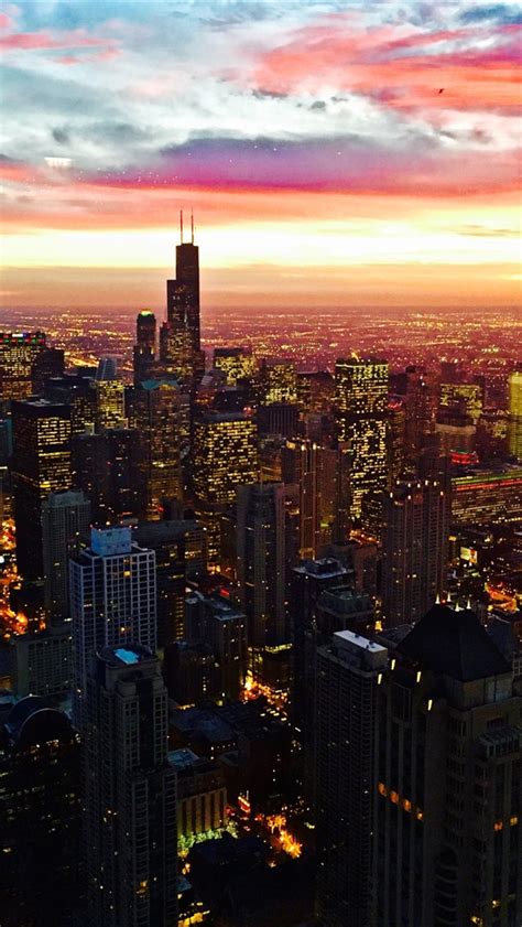 배경 화면 시카고 조명 고층 빌딩 구름 도시 황혼 미국 1920x1440 Hd 그림 이미지